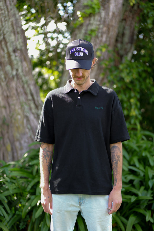 Waffle Knit Polo - Black